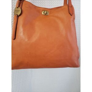 Margo New York Shoulder Bag Purse Tan Orange Soft Leather Cognac Triple Entry